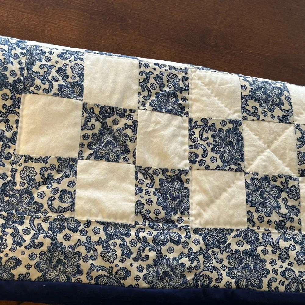 Classic Blue and White Paisley Patchwork Checkered Lap Quilt